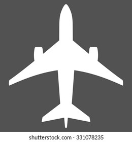 Jet Plane vector icon. Style is flat white symbol, rounded angles, gray background.
