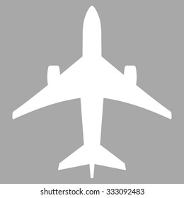 Jet Plane vector icon. Style is flat white symbol, rounded angles, silver background.