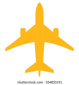 Jet Plane vector icon. Style is flat yellow symbol, rounded angles, white background.