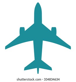 Jet Plane vector icon. Style is flat soft blue symbol, rounded angles, white background.