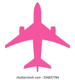 Jet Plane vector icon. Style is flat pink symbol, rounded angles, white background.
