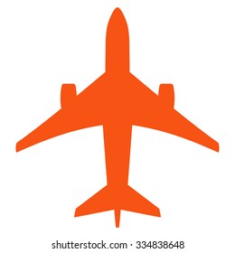 Jet Plane vector icon. Style is flat orange symbol, rounded angles, white background.