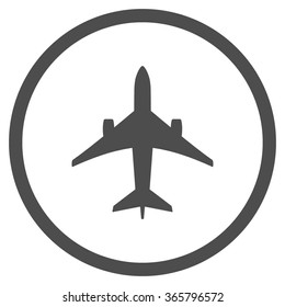 Jet Plane vector icon. Style is flat circled symbol, gray color, rounded angles, white background.