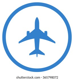 Jet Plane vector icon. Style is flat circled symbol, cobalt color, rounded angles, white background.