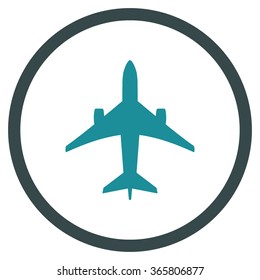 Jet Plane vector icon. Style is bicolor flat circled symbol, soft blue colors, rounded angles, white background.
