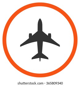 Jet Plane vector icon. Style is bicolor flat circled symbol, orange and gray colors, rounded angles, white background.