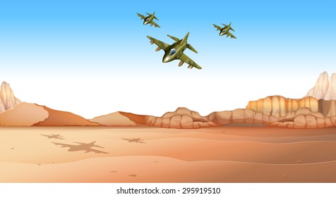 Jet planes flying over the battle field