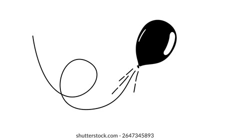 propulsão a jato no exemplo de um balão inflável, silhueta isolada preta