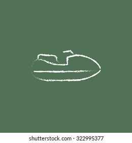 Jet scooter hand drawn in chalk on a blackboard vector white icon isolated on a green background.