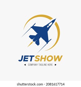 Jet Show. Military aircraft maneuver on the sky logo design