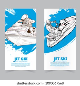 Jet ski banner design template. hand drawn style.