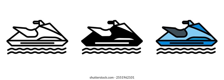 Jet Ski icon is a personal watercraft used for high-speed rides on the water, offering thrilling recreational experiences.