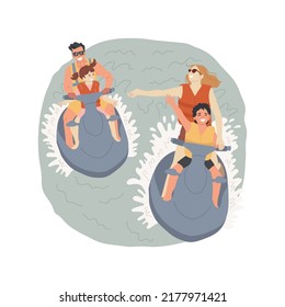 Jet Ski Isolated Cartoon Vector Illustration. Family Members On Two Jet Ski, Kid Waving Hand, Enjoying The Ride, Carribean Style, Summer Recreational Activity, Seaside Resort Vector Cartoon.