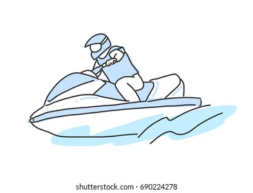 Jet ski. line drawing. hand drawn. vector illustration.