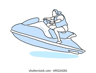 Jet ski. line drawing. hand drawn. vector illustration.