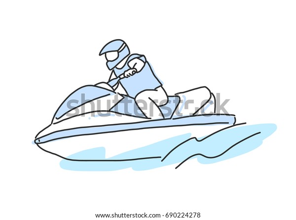 Jet ski. line drawing. hand drawn. vector illustration.