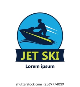 Jet Ski Logo with Rider Silhouette and Blue Circle