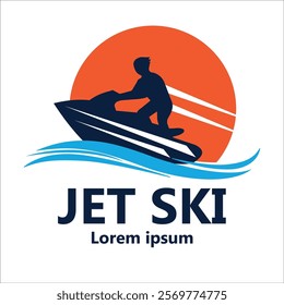 Jet Ski Logo with Sunset and Rider Silhouette