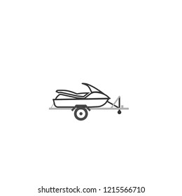 Jet ski on automobile trailer outline icon. Clipart image isolated on white background