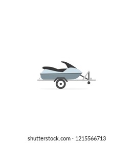 Jet ski on automobile trailer icon. Clipart image isolated on white background