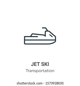 Jet ski outline vector icon. Thin line black jet ski icon, flat vector simple element illustration from editable transportation concept isolated on white background