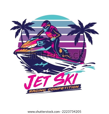 Jet ski Racing extreme sport vector illustration design in retro pop color, perfect for Event logo and t shirt design