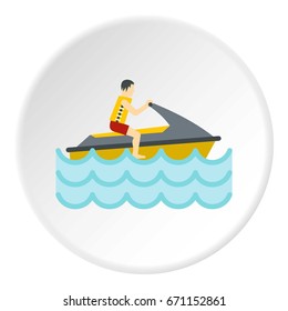 Jet ski rider icon in flat circle isolated vector illustration for web