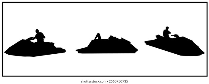 jet ski silhouette illustration set. isolated on white background.
