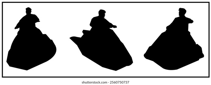 jet ski silhouette illustration set. isolated on white background.
