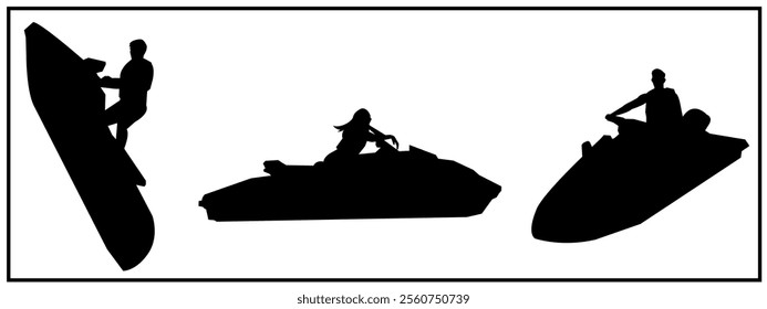 jet ski silhouette illustration set. isolated on white background.
