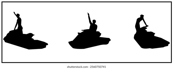 jet ski silhouette illustration set. isolated on white background.
