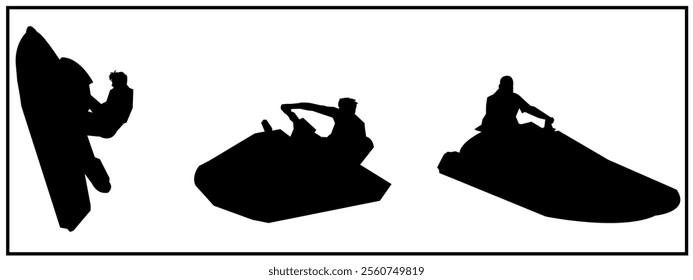 jet ski silhouette set. water sports, extreme. vector illustration.