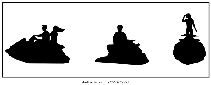 jet ski silhouette set. water sports, extreme. vector illustration.