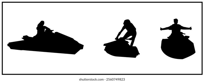 jet ski silhouette set. water sports, extreme. vector illustration.