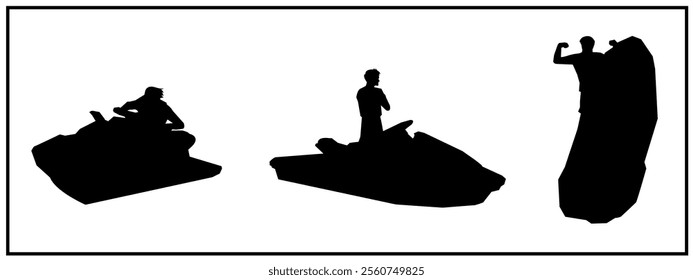 jet ski silhouette set. water sports, extreme. vector illustration.