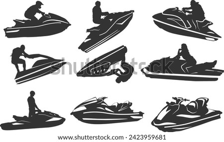 Jet ski silhouette, Jet ski vector, Extreme jet ski silhouette, Jet ski clipart. 
