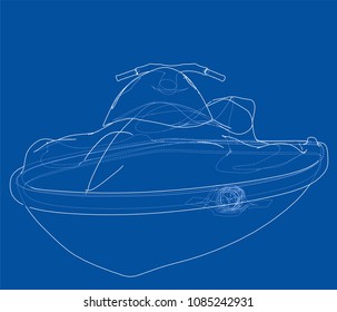 Jet ski sketch. Vector rendering of 3d. Wire-frame style. The layers of visible and invisible lines are separated