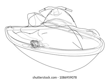 Jet ski sketch. Vector rendering of 3d. Wire-frame style. The layers of visible and invisible lines are separated
