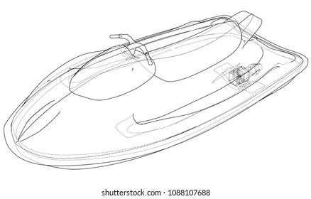 Jet ski sketch. Vector rendering of 3d. Wire-frame style. The layers of visible and invisible lines are separated