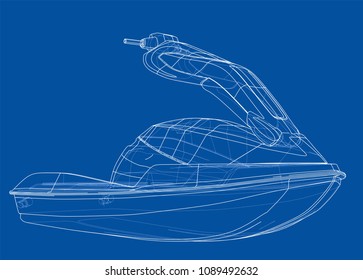 Jet ski sketch. Vector rendering of 3d. Wire-frame style. The layers of visible and invisible lines are separated