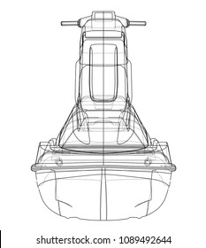 Jet ski sketch. Vector rendering of 3d. Wire-frame style. The layers of visible and invisible lines are separated