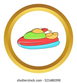 Jet ski vector icon in golden circle, cartoon style isolated on white background