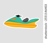 Jet Ski Vector Illustration Sticker. A vibrant jet ski sticker, ideal for water sports, summer holidays, and adventure themes