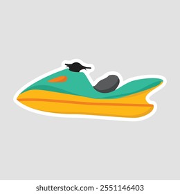 Jet Ski Vetor ilustração adesivo. Um adesivo de jet ski vibrante, ideal para esportes aquáticos, férias de verão e temas de aventura