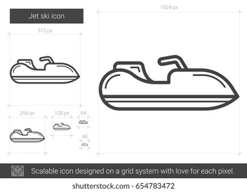 Jet ski vector line icon isolated on white background. Jet ski line icon for infographic, website or app. Scalable icon designed on a grid system.