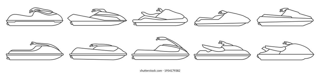 Jet ski vector outline set icon. Vector illustration scooter on white background. Isolated outline set icon jet ski.