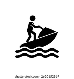 Jet Skier equitação Ondas de pé ícone preto Minimalista