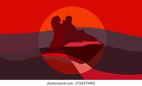 Jetski Abstrakter Mosaikhintergrund, flache Farbgrafik