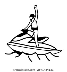 Jet skiing icon in hand drawn style 
