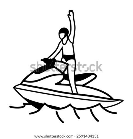 Jet skiing icon in hand drawn style 
